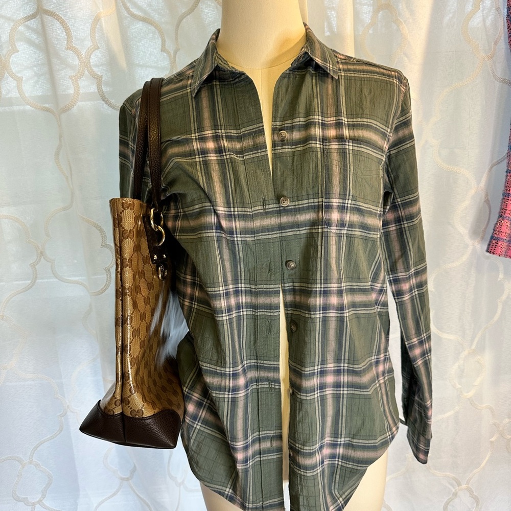 Eddie Bauer Blue and Green Plaid Shirt
